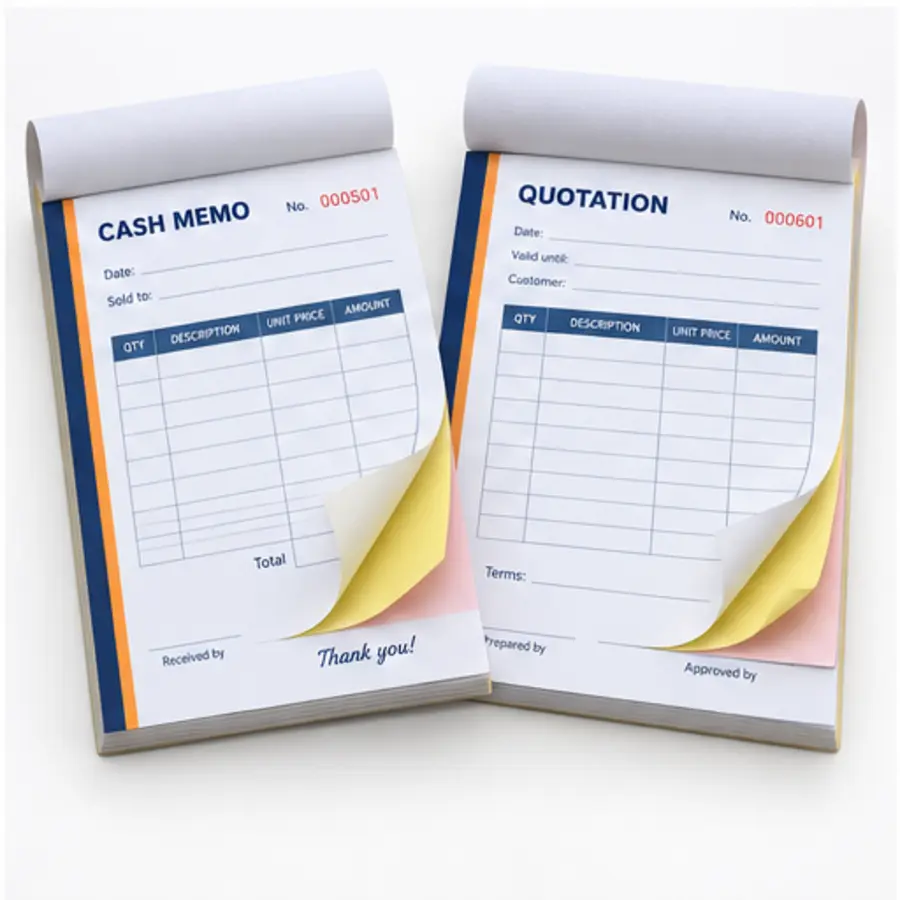 Cash memo and quotation books
